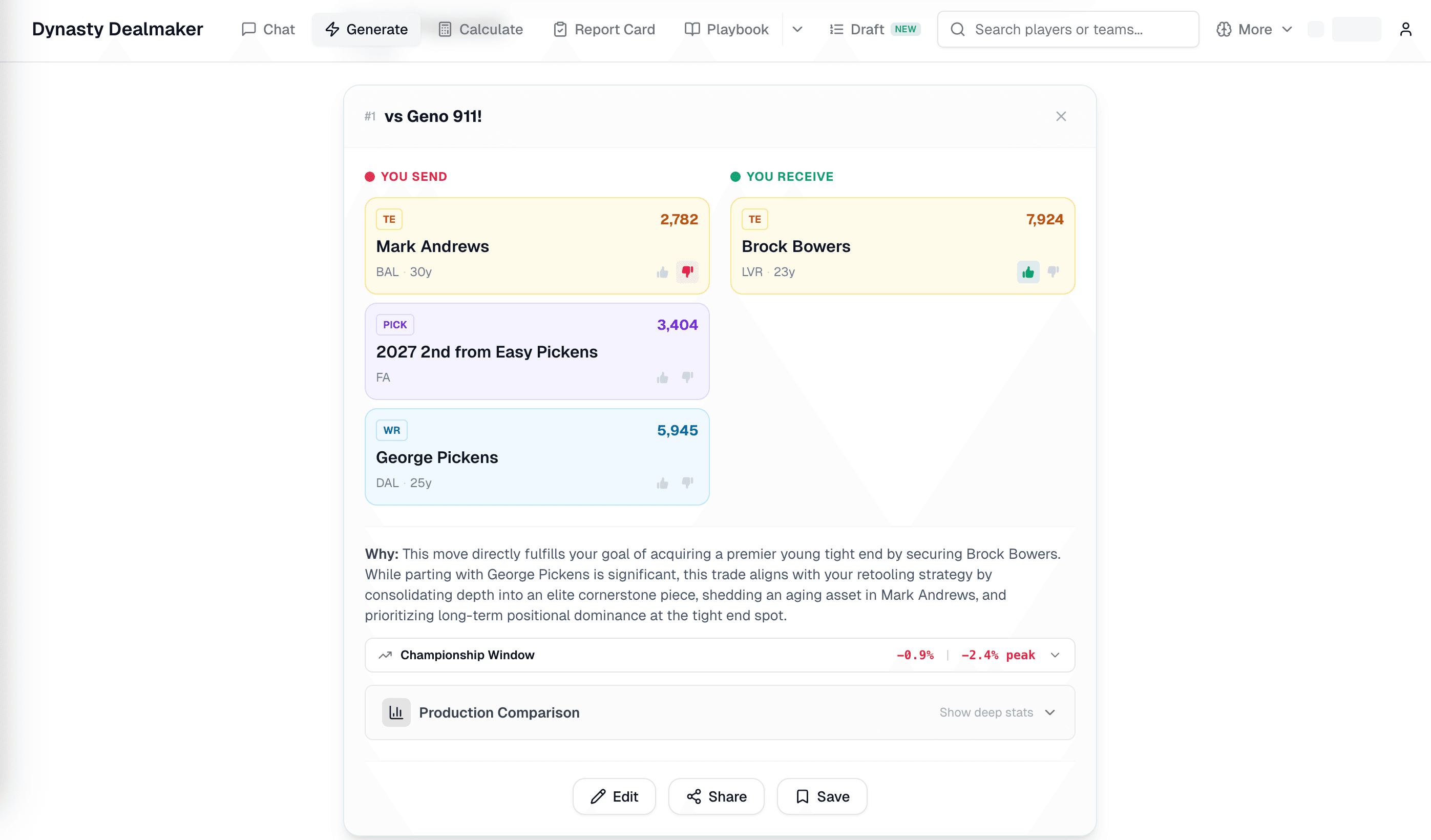 Generated trade with You Send / You Receive cards