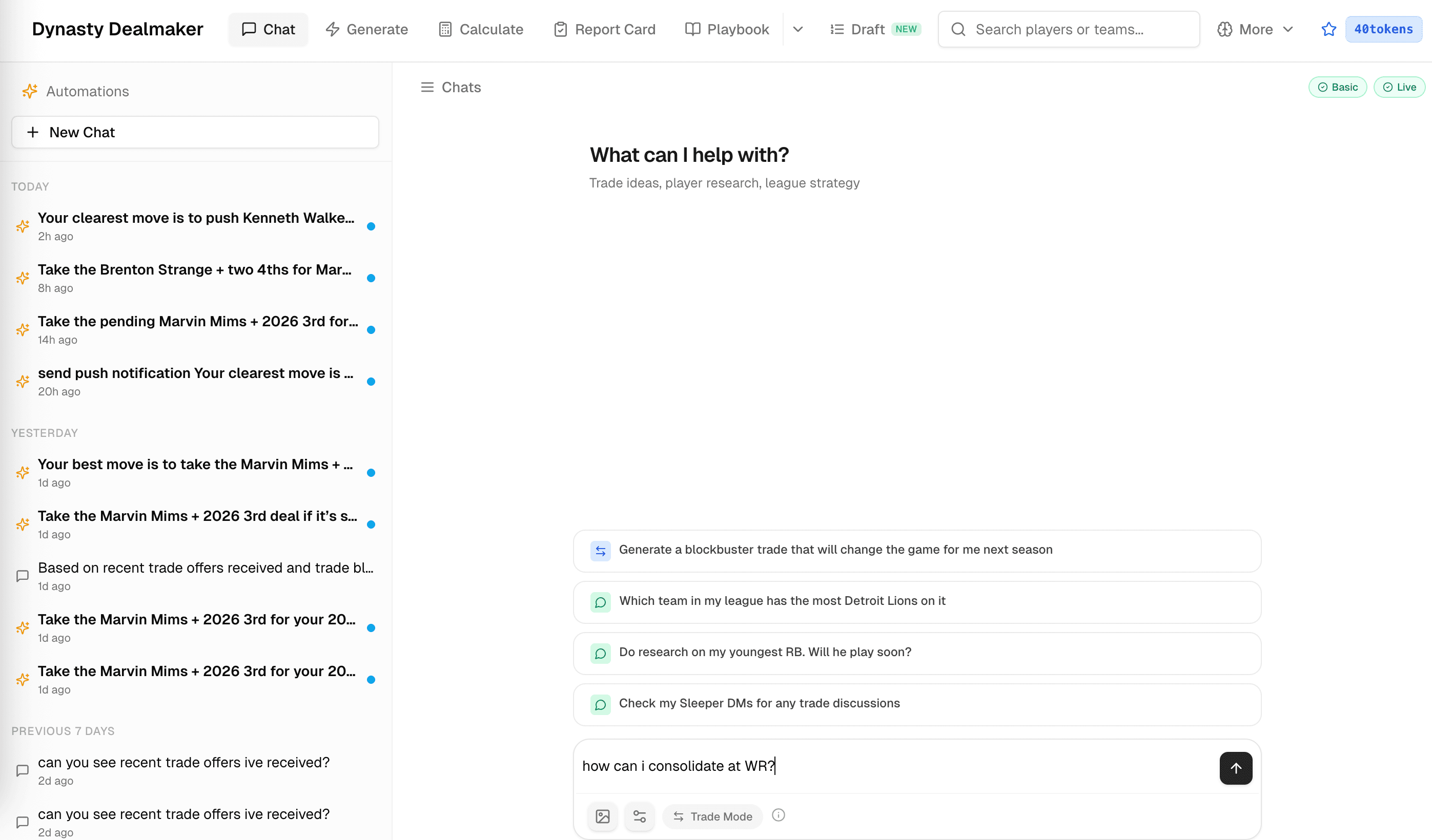 Chat workspace with automations sidebar