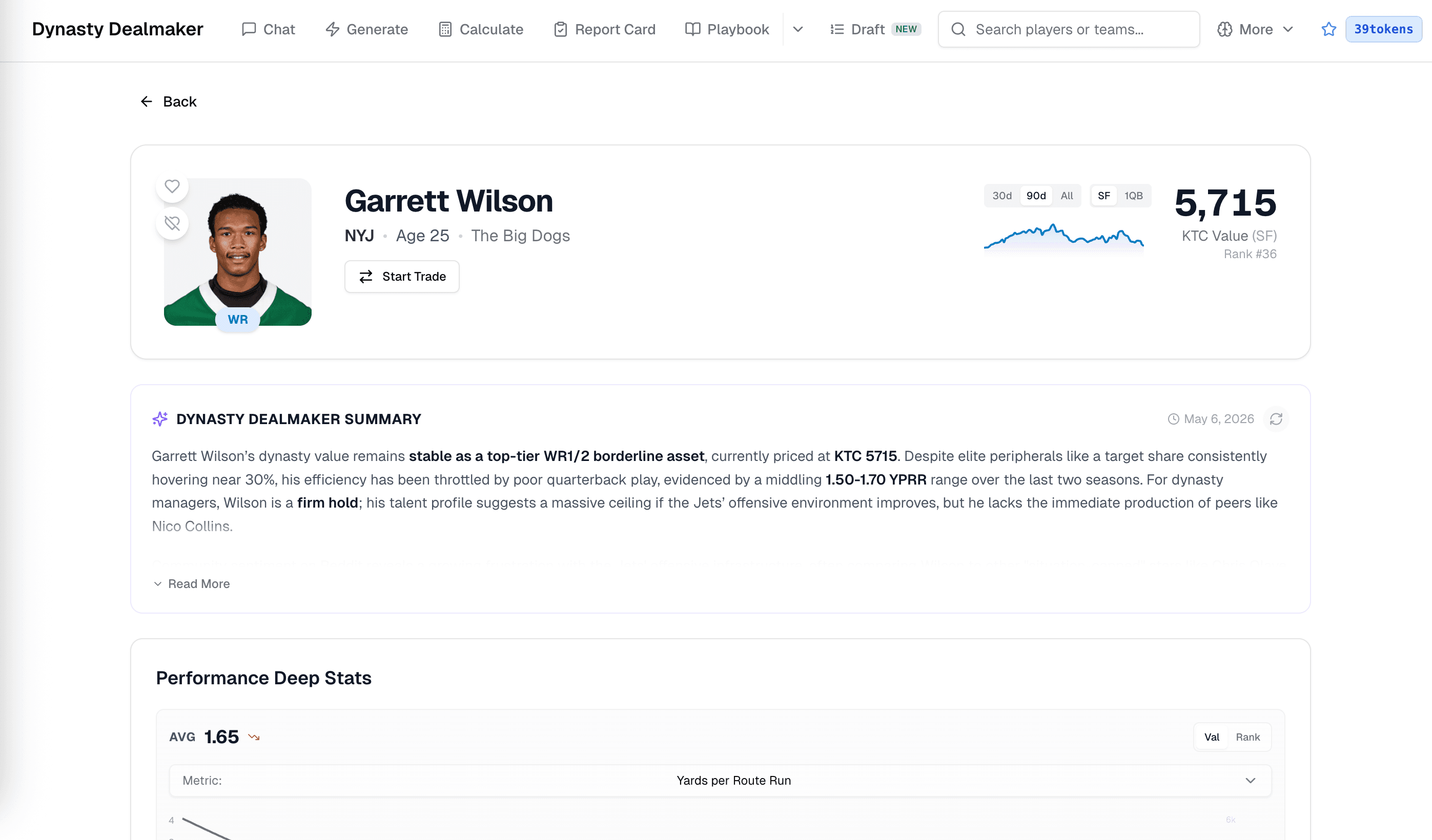 Garrett Wilson player profile with summary and stats