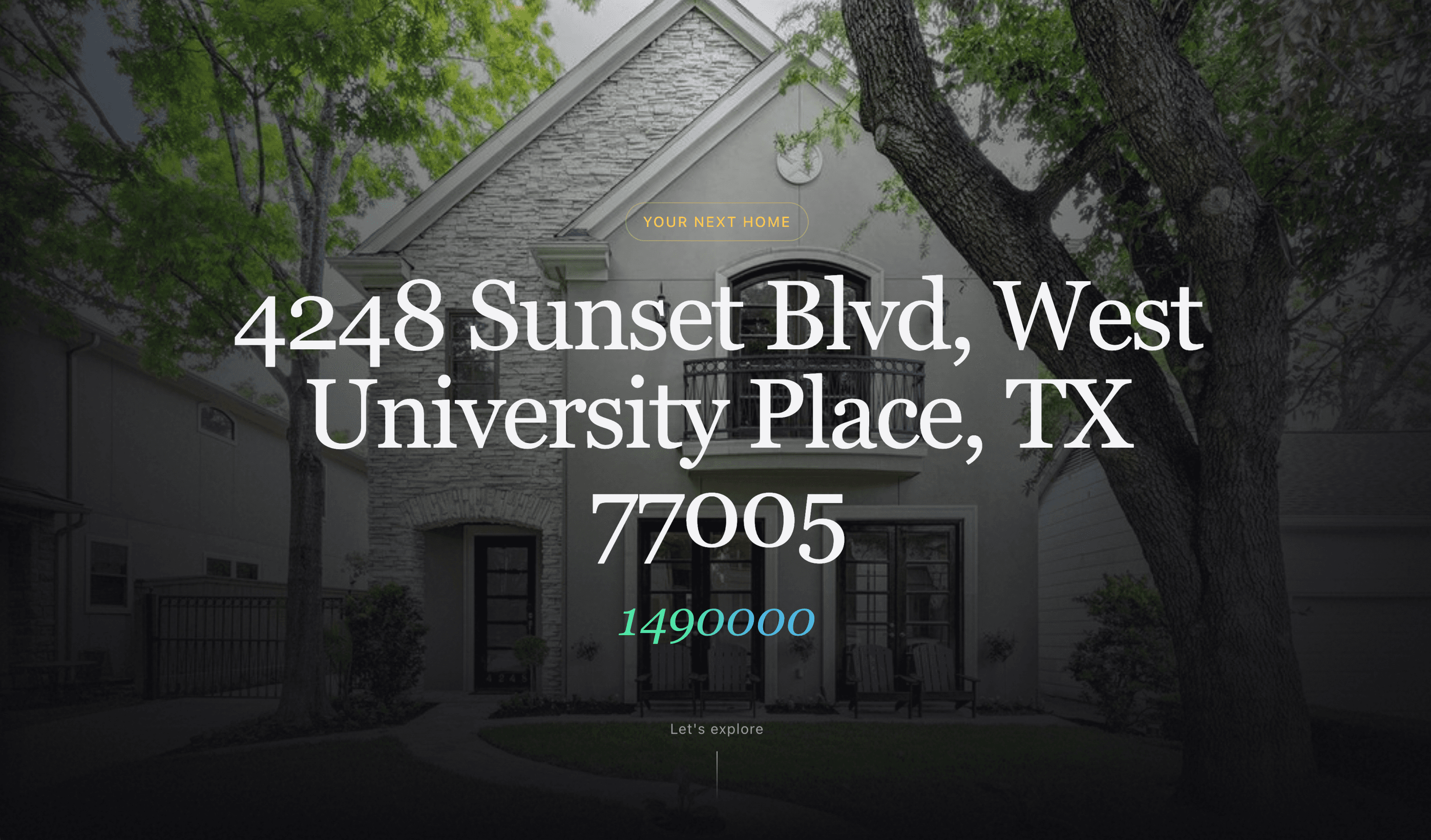 Property hero card with address and price