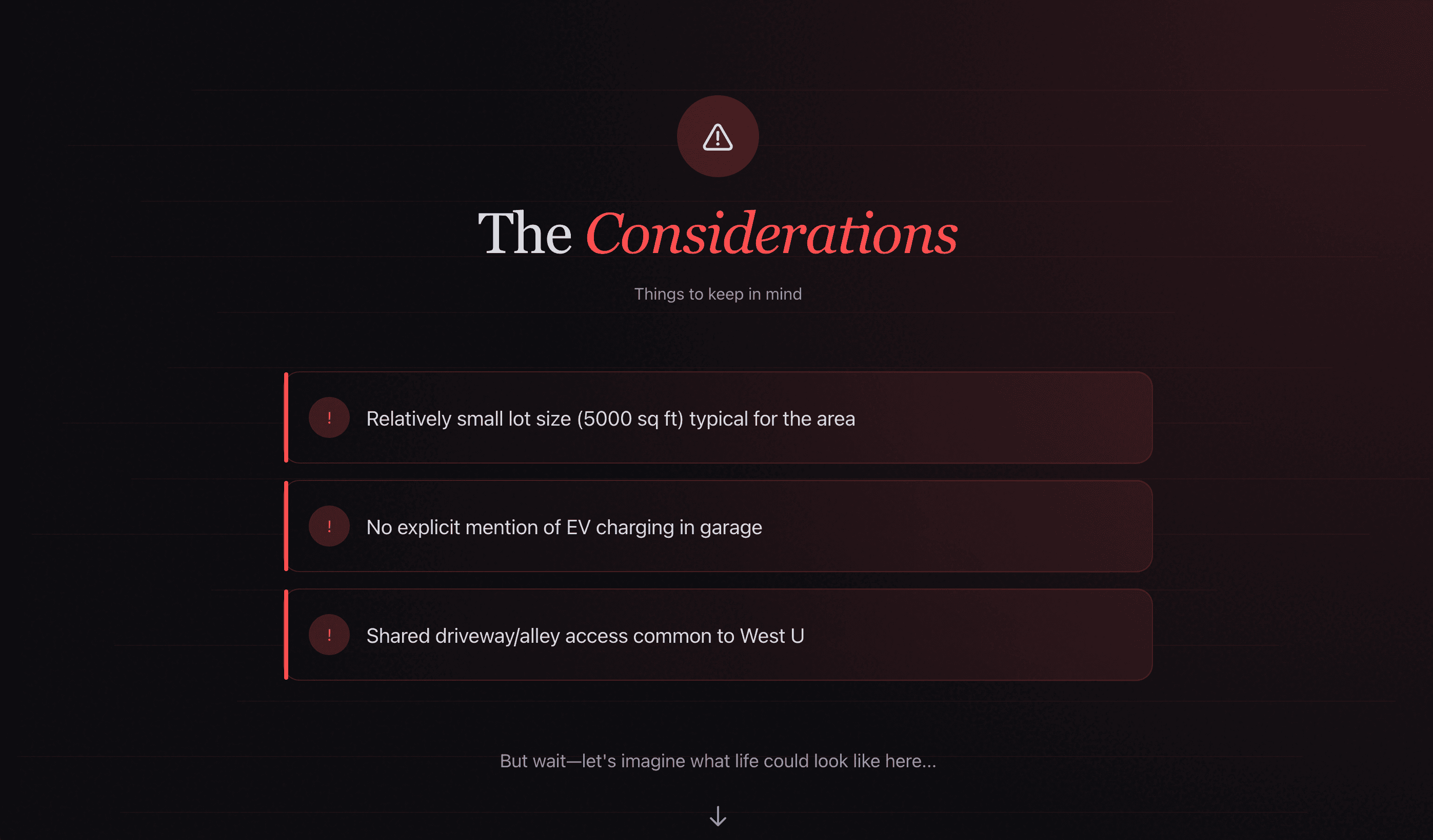 Considerations list — things to keep in mind